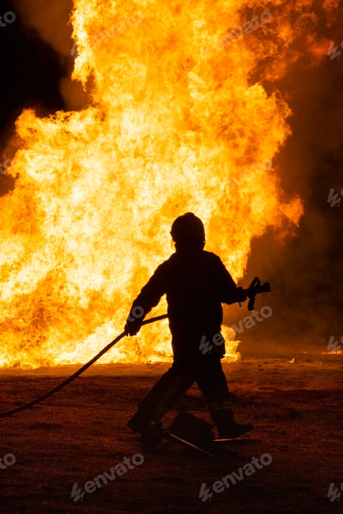 Preview: Firefighters putting out a fire. Destruction and disaster