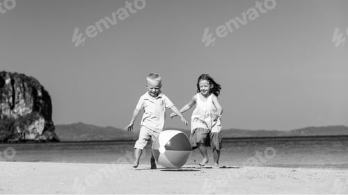 Preview: Child Sibling Ball Beach Carefree Summer Concept