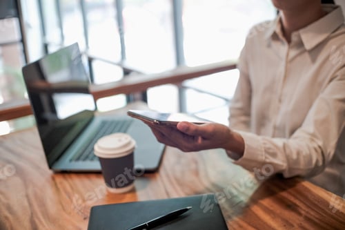 Preview: Qr code payment. Woman scanning QR code online shopping cashless technology concept.