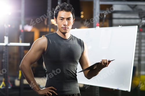 Preview: Coach making exercise plan in gym
