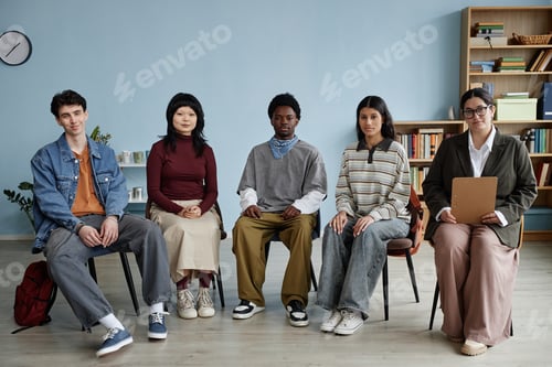Preview: Multiethnic Teenagers Attending Counseling Session with Female Therapist