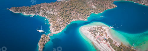 Preview: Panoramic aerial view of islands in Oludeniz beach in turkey