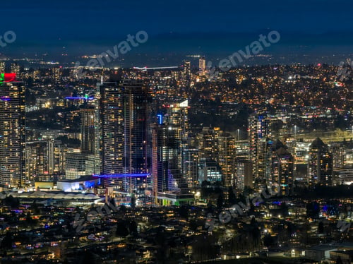 Preview: Stunning Night Skyline Of Burnaby’s Downtown With Illuminated Skyscrapers And Bright City Lights