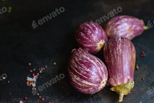 Preview: Eggplant Vegetables Fresh On The Table Serving Portion Size View Copy Space For Text Keto Or Paleo