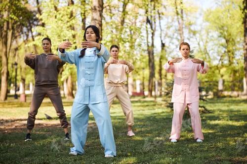 Preview: Females standing straight and stretching arms in front of themselves