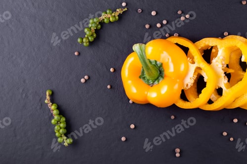 Preview: Three sweet peppers on a wooden background, Cooking vegetable salad