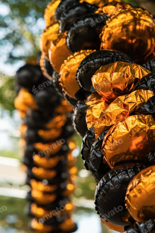 Preview: Gold and black foil balloons formed the entrance.