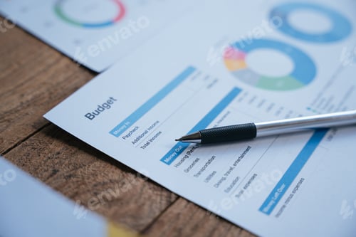 Preview: Budget report, business paper, pen, Business office concept.