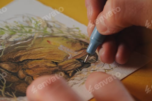 Preview: Artist Drawing an Animal on White Paper