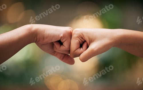 Preview: Fist bump, friends and hands together for welcome with support, diversity and partnership collabora