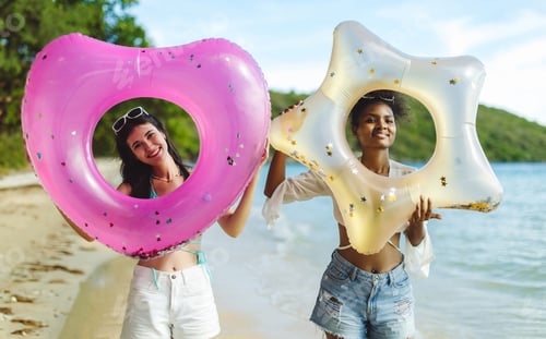 Preview: Woman on beach and sand during summer vacation.