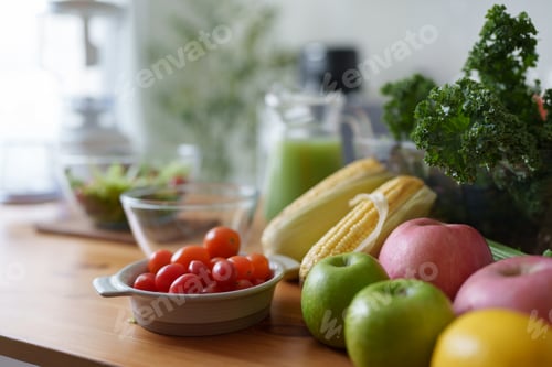 Preview: Fresh fruits vegetables preparing healthy homemade meal