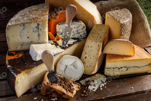 Preview: An Exquisite and Delicious Assortment of Artisan Cheeses Accompanied by Cutting Tools