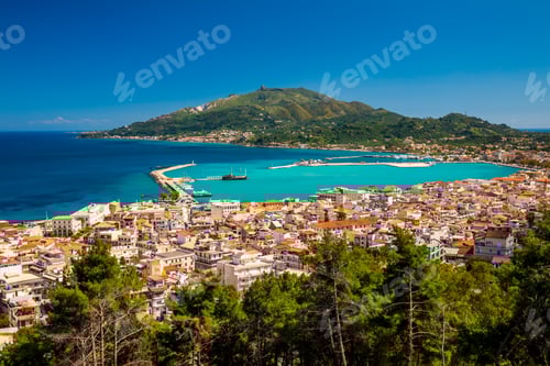 Preview: Summer view of Zakynthos Zante town. Beautiful cityscape panorama of Greece city