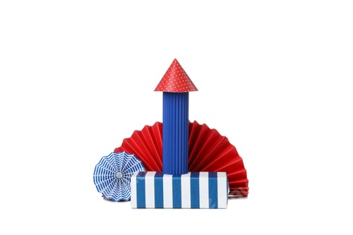 Preview: Paper fireworks with a gift, on white background