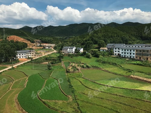 Preview: exotic landscape. Chinese landscape. farming. garden. green. Hills. Summer. rice fields
