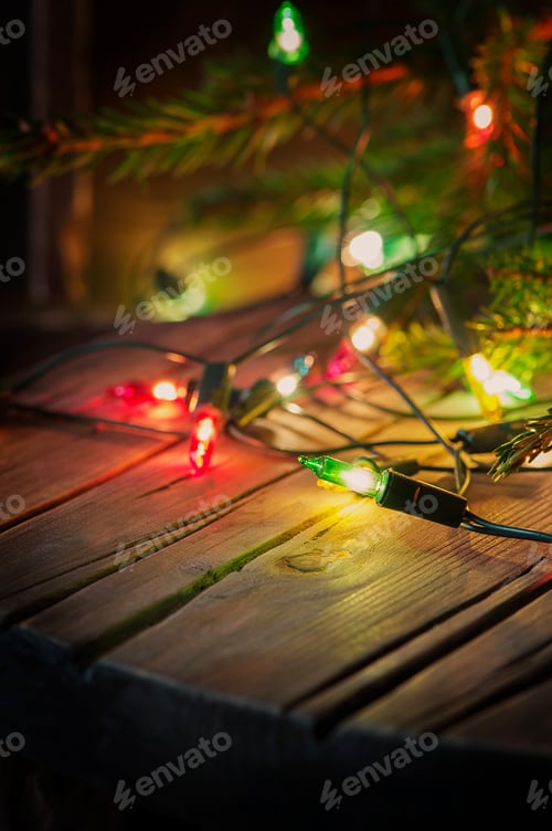 Preview: Christmas card with lights and vintage background