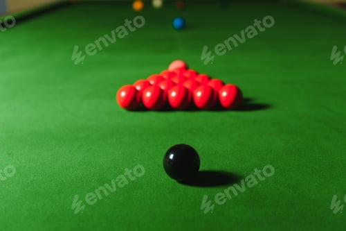 Preview: snooker balls set on a green table
