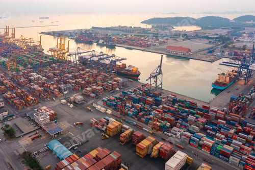 Preview: Aerial top view of container cargo ship in the export and import business and logistics