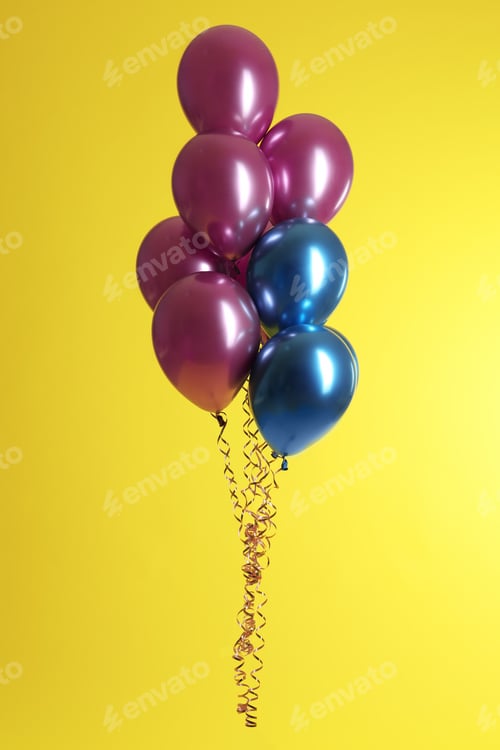 Preview: Bunch of bright balloons on color background