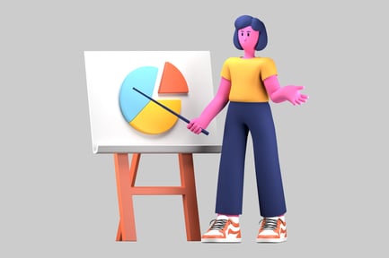 Vorschau: Cartoon-Geschäftsfrau erklärt Kreisdiagramm