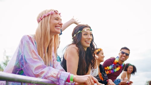 Preview: Group Of Young Friends Waiting Behind Barrier At Entrance To Music Festival Site