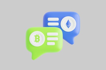 Preview: Two speech bubbles with Bitcoin and Ethereum logos