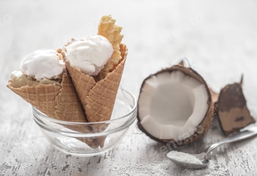 Preview: Vanilla-coconut ice cream in a waffle cone