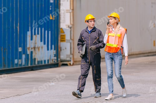 Preview: Group of Port Container Ship Yard Colleague Workers working together join teamwork