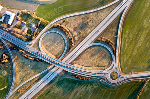 Preview: Aerial top view of modern highway road intersection