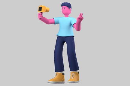 Preview: Cartoon man taking a selfie.