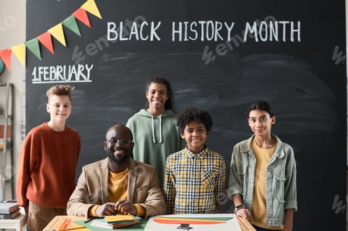 Preview: Teacher celebrating with children Black HIstory Month at school