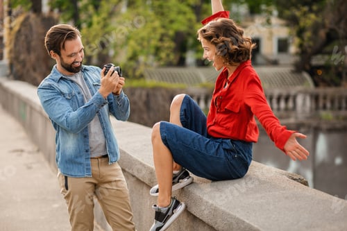 Preview: man and woman on romantic vacation walking together