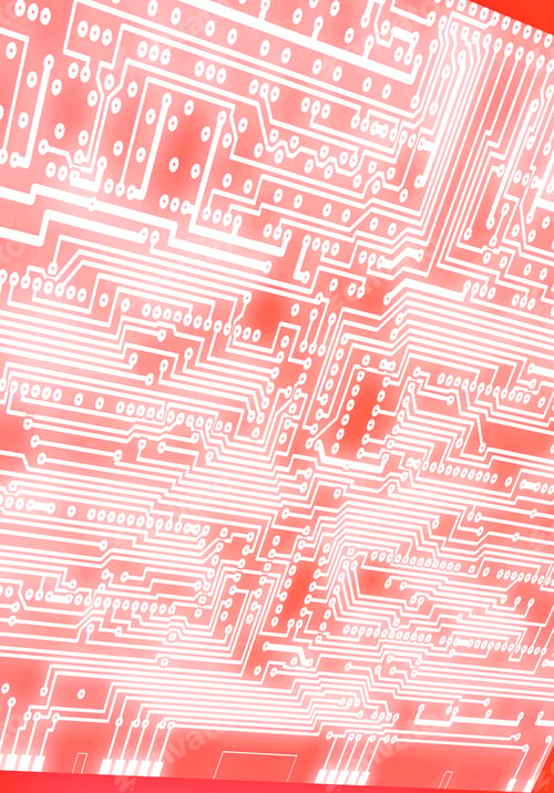 Preview: dark red circuit board scheme with conductors and solder