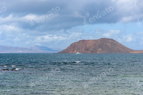 Preview: Ship in front of Lobos island on Canary Islands