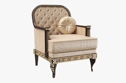 Preview: Beige Tufted Chair with Dark Wood and Gold Accents