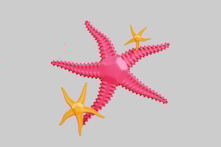 Vista previa: Disposición simétrica de estrellas de mar rosadas y amarillas