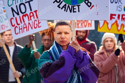 Preview: Group Of Protestors With Placards On Demonstration March Against Climate Chane