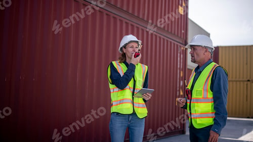 Preview: Engineer or dockworker working in the construction container dock yard checking and inspection conta
