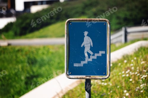 Preview: Traffic sign pedestrian descending, going down the stairs, crosswalk symbol