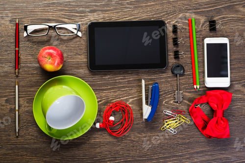 Preview: items laid on the table, still life