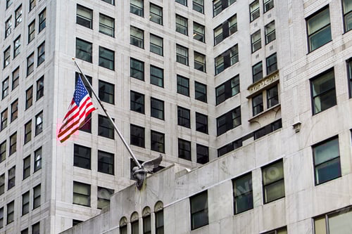 Preview: USA flag on building wall