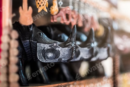Preview: Black wooden rhino souvenir on the nepalese market