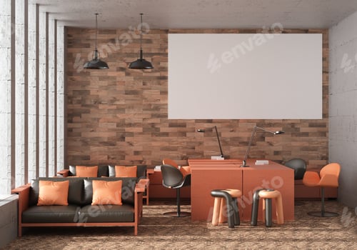 Preview: 3D Mockup photo frame in Modern interior work area