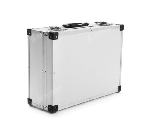 Preview: Modern silver suitcase on white background