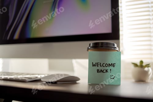 Preview: Welcome Back Handwriting on Sticky Note, Greetings and Business Reopening concept