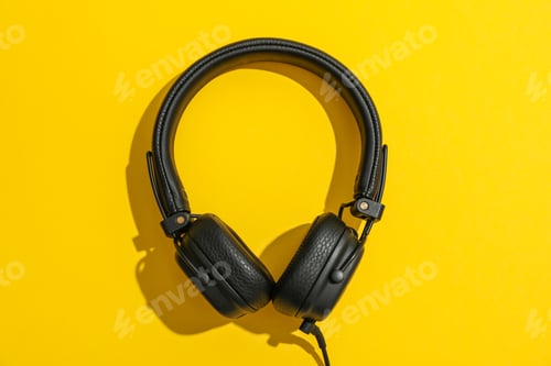 Preview: Headphones on color background, space for text