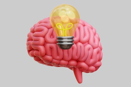 Visualização: Cérebro criativo com ideia de lâmpada brilhante