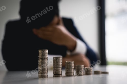Preview: stressed and worried businessman. Failed financial management concept.