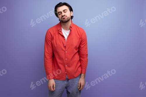 Preview: attractive brutal dark-haired 30s man in a red shirt